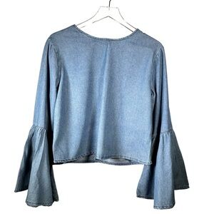 Boohoo Jennifer Flute Sleeve Denim Top Dark Blue Size US 8 UK 12